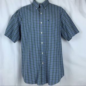 Izod men's short sleeve blue/green plaid shirt XL